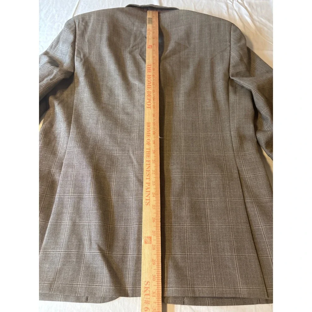 Tasso Elba Blazer Mens 38L Brown Windowpane Plaid 3-Button Sport Coat‎